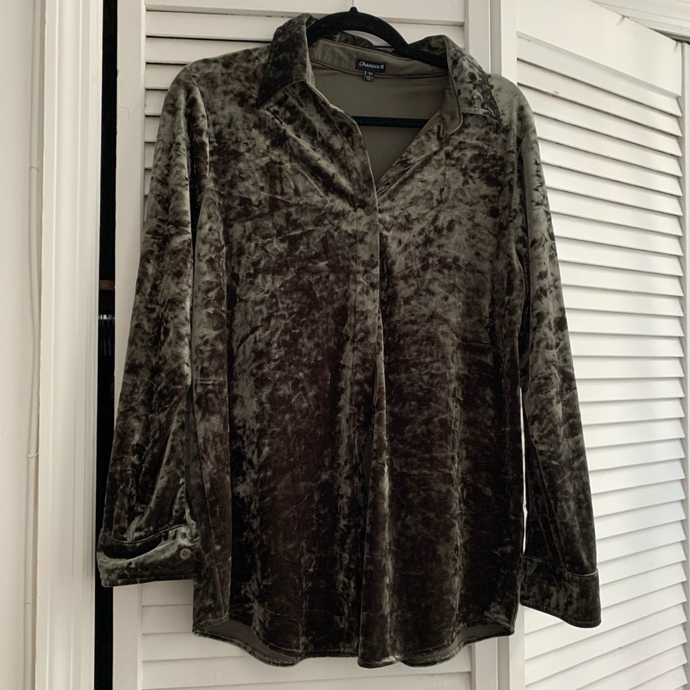 Vintage Olive Green Velvet Button Down